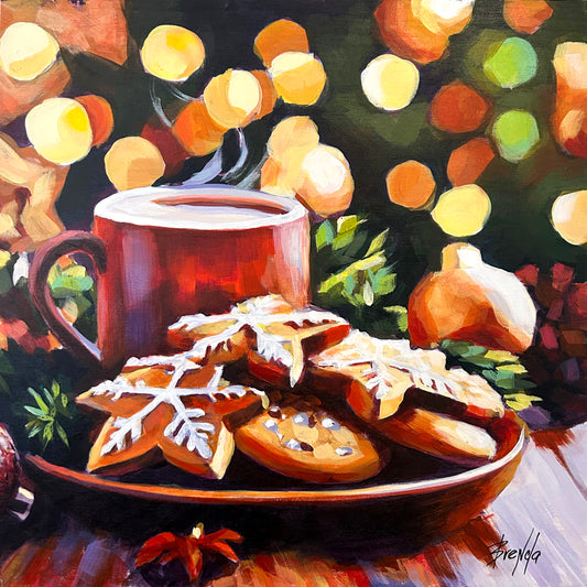 FIRESIDE TREATS | Original acrylic painting on cradle wood canvas | 12”x 12” | Impressionistic | Finished Edges | (Copy) (Copy)