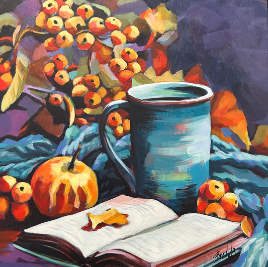 COZY AUTUMN | Original acrylic painting on cradle wood canvas | 12”x 12” | Impressionistic | Finished Edges | (Copy) (Copy) (Copy)