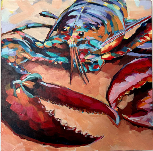 LOBSTER | Original acrylic painting on cradle wood canvas | 12”x 12” | Impressionistic | Finished Edges | Wall Decor