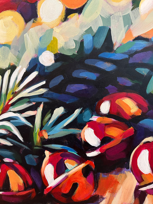 JINGLE BELLS | Original acrylic painting on cradle wood canvas | 12”x 12” | Impressionistic | Finished Edges