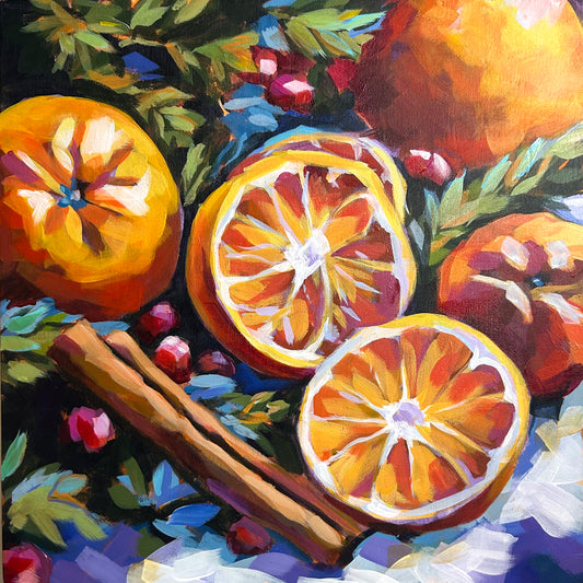 CITRUS AND SPICE | Original acrylic painting on cradle wood canvas | 12”x 12” | Impressionistic | Finished Edges |