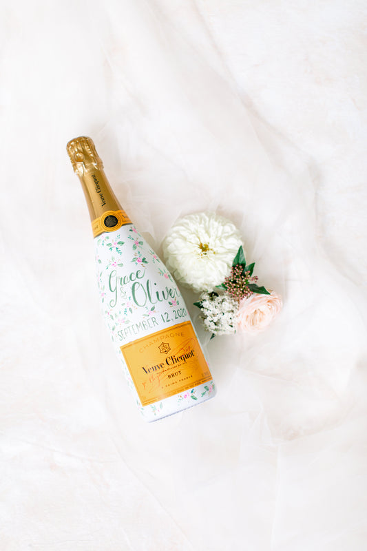 Script Names & Date with Small Floral Design Custom Bottle