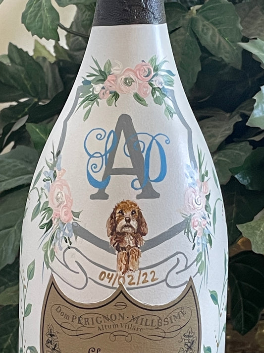 Monogram Pet Hand Painted Champagne Bottle