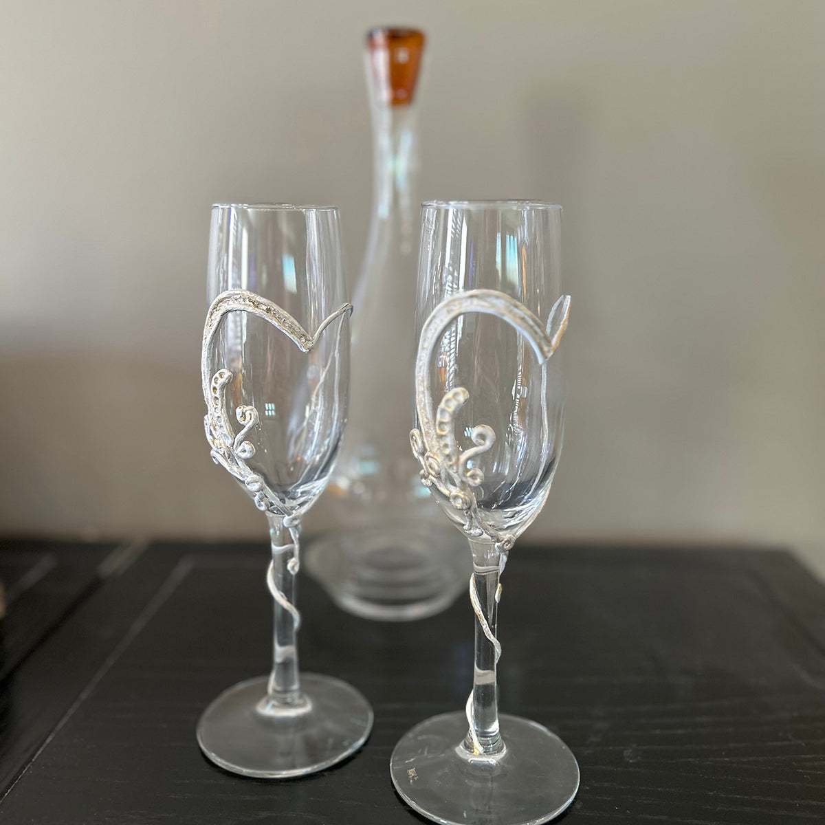 Hand Crafted Champagne Flute Set of Two | Wedding Gift | Bridal Shower | Groom Bride
