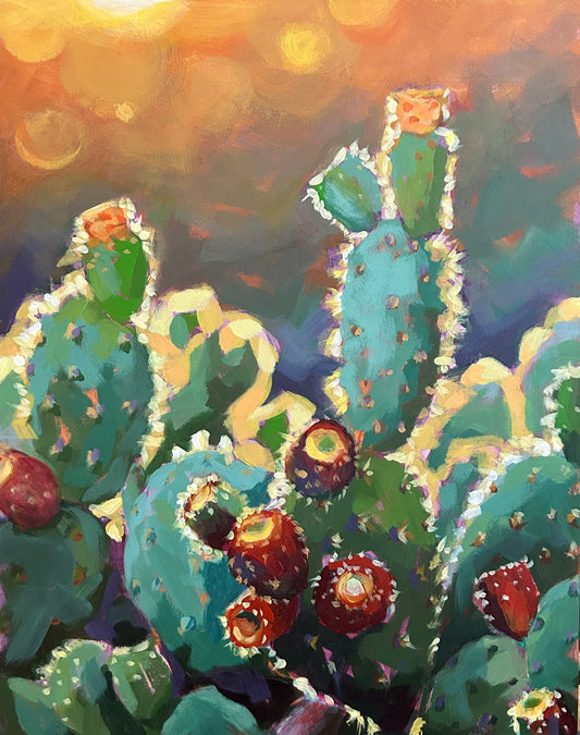 PRICKLY PEARS| Original acrylic painting on 11"x14" cradle backed wood board