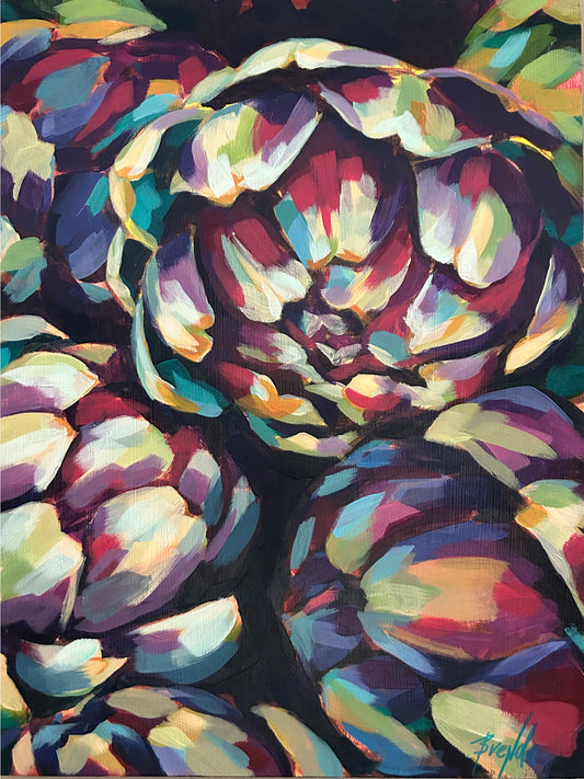 ARTICHOKES| Original acrylic painting on 11"x14" cradle backed wood board with finished edges