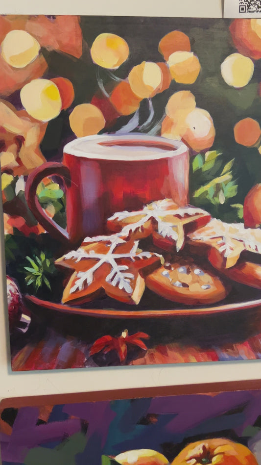 FIRESIDE TREATS | Original acrylic painting on cradle wood canvas | 12”x 12” | Impressionistic | Finished Edges | (Copy) (Copy)