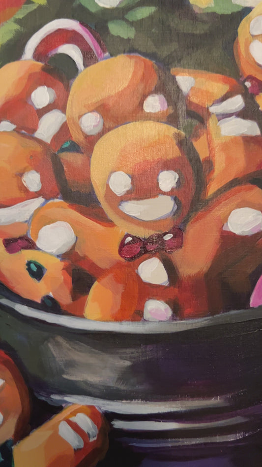 GINGERBREAD MAN | Original acrylic painting on cradle wood canvas | 12”x 12” | Impressionistic | Finished Edges | (Copy)