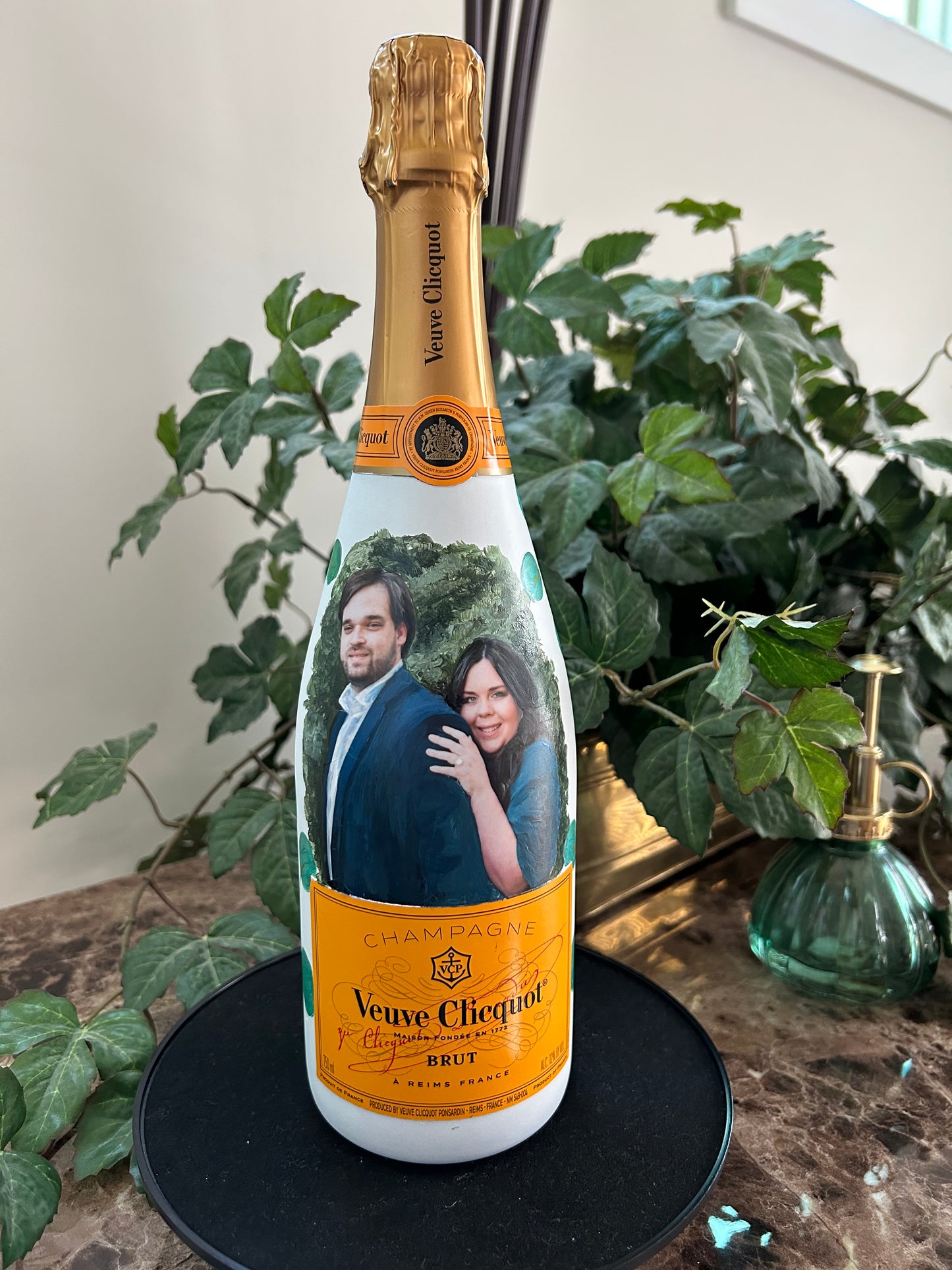 Portrait Hand Painted Champagne Bottle
