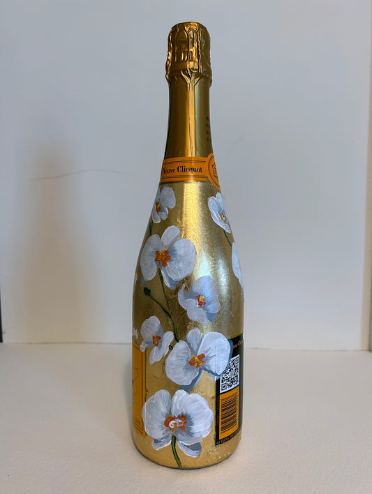 Gold Leaf Floral Hand Painted Champagne Bottle