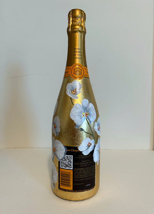 Gold Leaf Floral Hand Painted Champagne Bottle